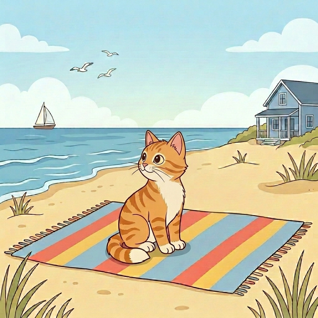 Cat sitting on a mat in the Cat Sat story