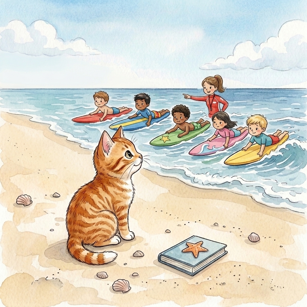 Beach Cat watches a beach team in the sea