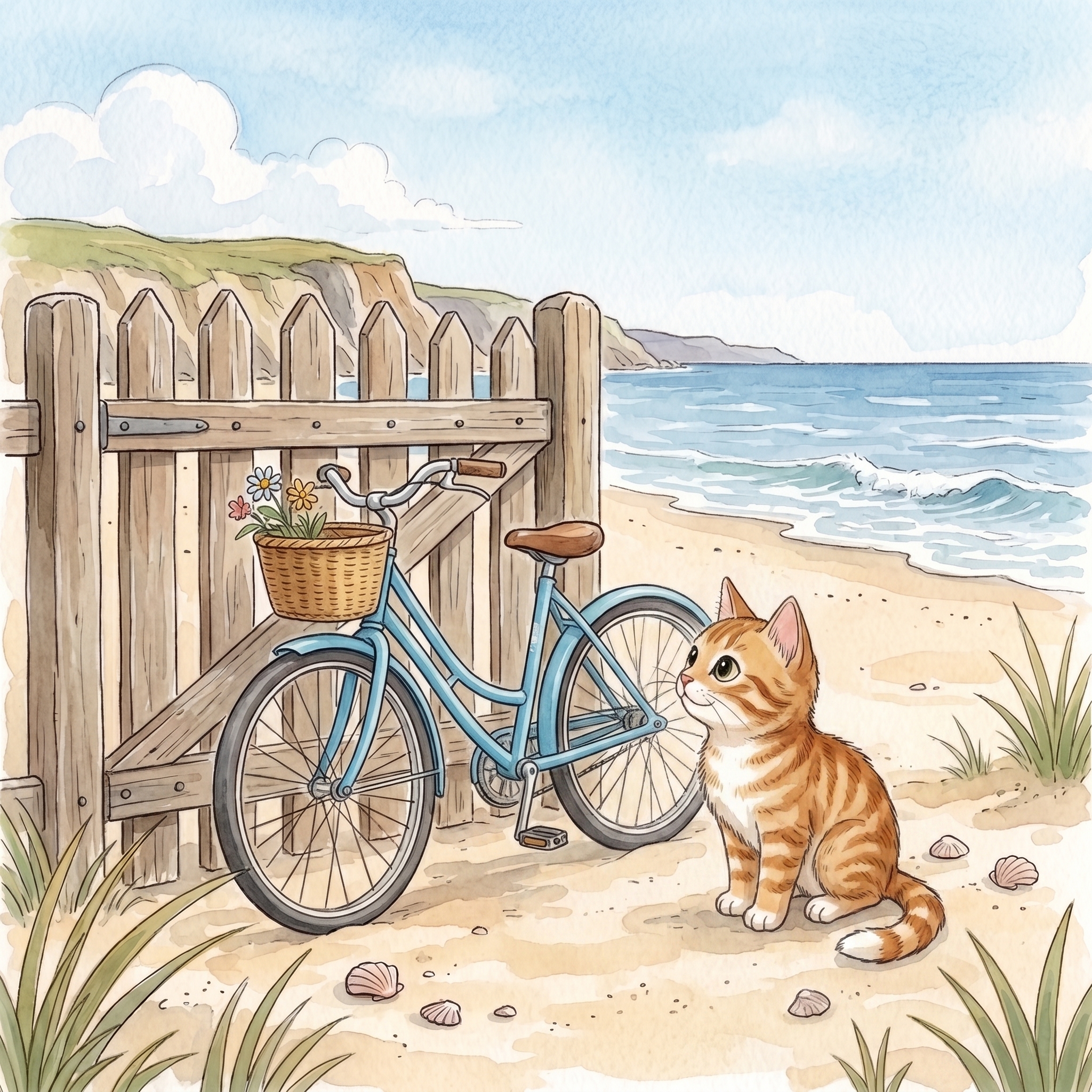 Beach Cat sees a bike by a gate