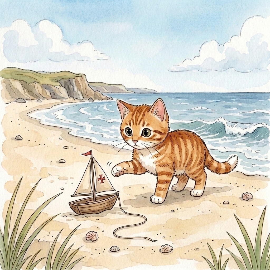 Beach Cat watches a little sail near the shore